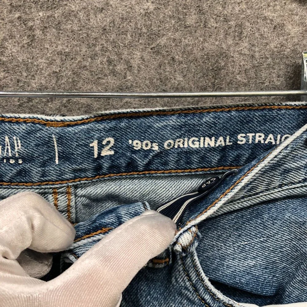 Gap Youth Boys Size 12 90s Original Straight Jean Blue Medium Wash‎ Destroyed